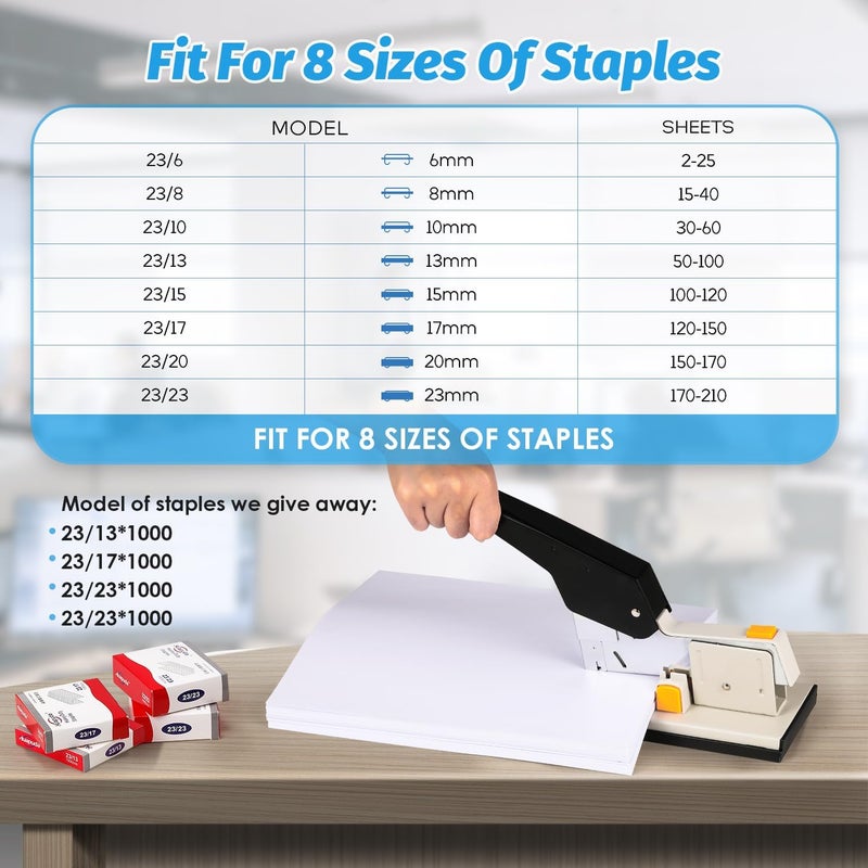 Frifreego Heavy Duty Stapler 210 Sheets Capacity, Effortless Office School Stapler with Adjustable Stapling Width of 60mm (2.36") with 4000 Staples, White - Image 2